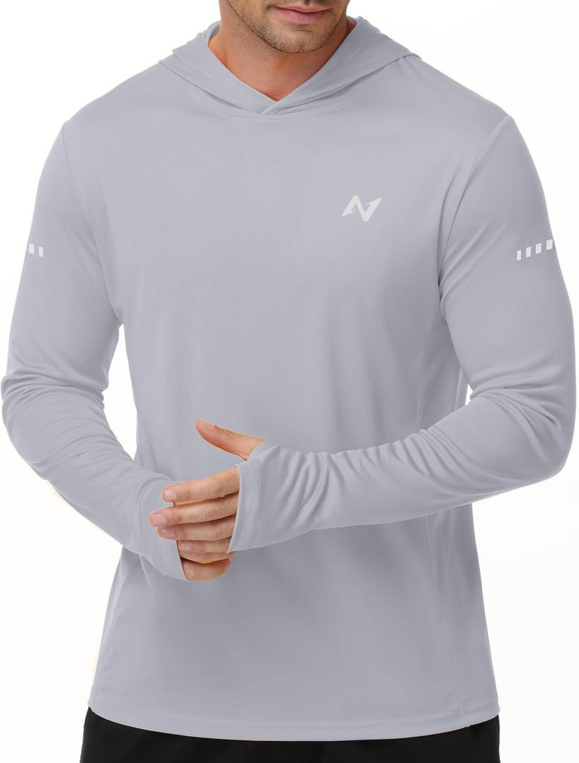 isnowood Mens UPF 50+ Sun Hoodie, Long Sleeve UV protection Fishing Shirts, Hooded Lightweight Hiking Running Swim Rash Guard (Large, Grey)