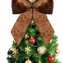 Gejoy Christmas Tree Topper Bow 22 x 16.5 Inch Large Coffee Velvet Christmas Bow Farmhouse Giant Xmas Tree Topper Decoration for Xmas Home Party Backdrop Wedding Wreath Front Door Window Staircase