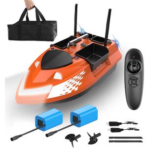 RC Bait Boat for Fishing with 4 Bait Containers, 1640FT Remote Range, Line Drop, Cruise Control, Dual 5200mAh Batteries, LED Lights, Hook Release & Carry Bag (Orange), 52.7 cm