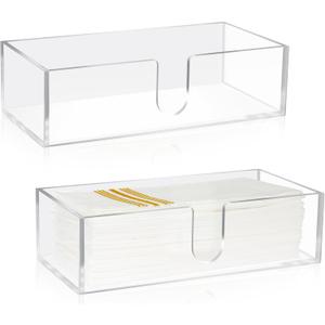 Mumufy 2 Pcs Paper Napkins Holder Fold Paper Towel Dispenser Height 2.75 Inch Acrylic Multifold Towel Dispenser for Guest Z Fold Disposable Countertop Holder Small Size(Clear)