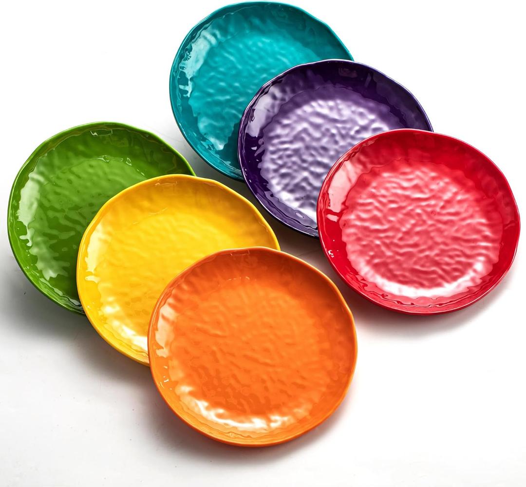 Colorful Melamine Appelizer Plates, 6.7 Inch, Set of 6