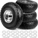 4.10/3.50-4 Tires and Wheels Flat Free 10 Inch Solid Tires Replacement with 5/8" Axle Bore Hole, 16 Spacers 8 Pins, for Cart, Garden Wagon, Wheelbarrow, Hand Truck, Trolley, Lawn Mower4P (Silver)