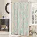 Mint Green Modern Farmhouse Linen Shower Curtain, Country Cottage Bathroom Decor Striped Minimal Boho Textured Linen Shower Curtain Set with Hooks, 72x72