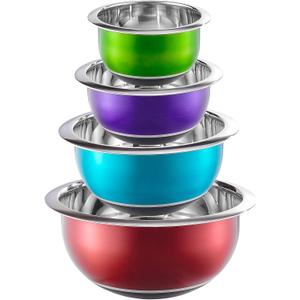 Colorful Mixing Bowl- 4 Pc Set- Stackable Nesting Bowls- Stainless Steel Mixing Bowls Non Slip Silicone Bottom- Cookware Set, 8 quarts