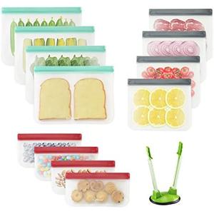 Pack of 2, LeMuna 12 Pack Reusable Food Storage Bags with Baggy Rack (4 Gallon Freezer Bags, 4 Reusable Sandwich Bag, 4 Reusable Snack Bags), Food Grade Reusable Freezer Bags BPA Free, PEVA Leakproof Pack of 2, LeMuna 12 Pack Reusable Food Storage Bags with Baggy Rack (4 Gallon Freezer Bags, 4 Reusable Sandwich Bag, 4 Reusable Snack Bags), Food Grade Reusable Freezer Bags BPA Free, PEVA Leakproof