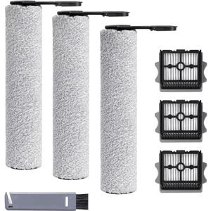 Roller Brush and Filter Replacement Compatible with Tineco Floor One Stretch S6 Cordless Vacuum Cleaner, Replacement Parts Include 3 Brush Rollers, 3 Filters