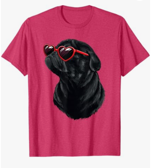 Pug shirt Pug Mama Mom Valentine Pug Black Pug T-Shirt, Red Heather, Medium