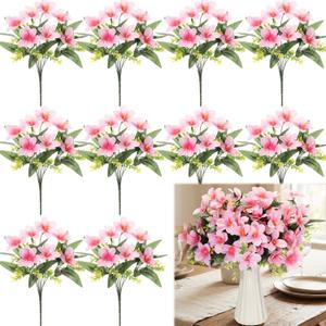 10 Bundles Artificial Flowers Bulk for Party Table Centerpiece Small Lilies with 7 Heads Silk Fabric Faux Fake Flower Bouquet for Wedding Home Indoor Vases(Pink)