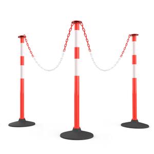 RoadHero 3 Pack Traffic Delineator Post with Weighted Rubber Base, Portable Orange Safety Barrier Posts Cones with 5 FT Plastic Chain and Reflective Collars for Parking Lots,Construction Events