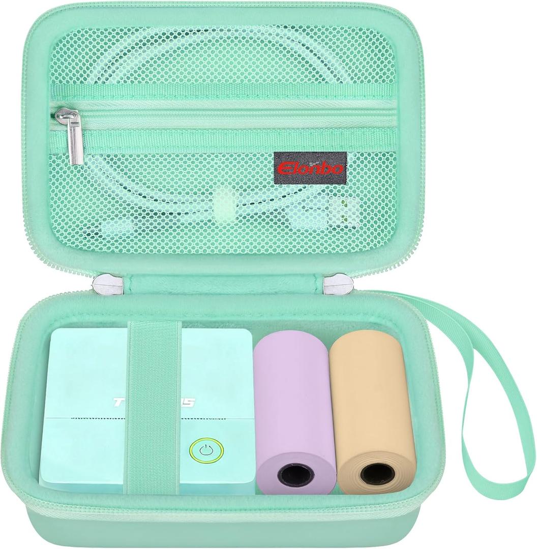 Elonbo Carrying Case for TYPONOS/ETIKEZ/Rotema/Vawense Sticker Printer, PM290 Portable Mini Printer, Inkless Bluetooth Label Maker Machine Travel Bag, Thermal Photo Printer Storage Holder, Green