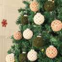 3 x 12 Pcs Green White Crochet Christmas Ornaments Ball Rustic Farmhouse Xmas Tree Decoration 2.36 Inch Neutral Handmade Knitted Xmas Tree Hanging Supplies for Winter Holiday Indoor Home Party Decor