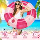 48" Giant Glitter Inflatable Swim Floats with Large Cup Holder Jumbo Pink Striped Pool Ring Fun Print Pool Lounger Tube for Adult Summer Swimming Beach Party Supplies