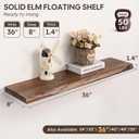 36" Live Edge Floating Shelves Set of 2, Solid Elm Wood, Vintage, 36"L, 2-Pack