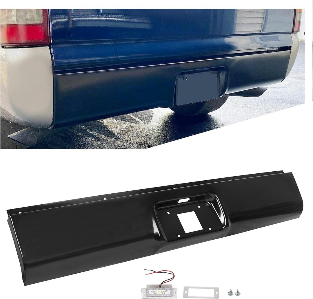 ECOTRIC Rear Steel Roll Pan Bumper License Plate LED Light Compatible with 1999-2007 Chevy Silverado & GMC Sierra 1500 2500 3500 Pickup Trucks
