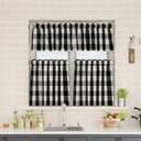Black & White Buffalo Check Kitchen Tier Curtais 36 inches Long Plaid Gingham Rod Pocket Classic Cafe Curtains Country Farmhouse Kitchen Short Curtains 2 Panels