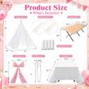 Pink Picnic Kit Oversized Boho Picnic Blanket Folding Table 4 Plush Pillow Large Satin Bow Lace Camp Tent 2 Tulle Table Runner 4 Napkins Tablecloth for Outdoor Party Wedding Baby Shower