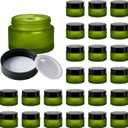 1oz Glass Jar with Lid, Hoa Kinh 25Pack Green Frosted Round Containers Cosmetic with Inner Liners and Black Lids Travel Jars for Storing Lip and Body Scrub, Lotion, Body Butter, Bath Salts, Liquid