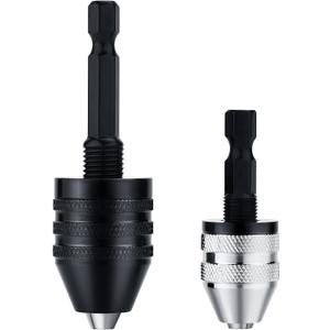 2Pcs Drill Chuck Adapter Keyless, 1/4 Inch Hex Shank Drill Bit Adapter Converter for Impact Driver, Quick Change Impact Drill Chuck Adapter in 0.6-8mm, 0.3-3.6mm for Tool Attachment