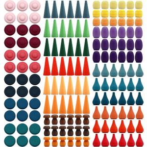 Candywood Large Set Rainbow Color Style Wooden Loose Parts Sensory Play Toys, 7 Shapes, 27 Colors, Rainbow Stacker Nesting Toys (162 PCS), 162 Pieces