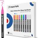 maxtek Neon Dry Erase Markers Fine Tip,Liquid Chalk Markers for Chalkboard,LED Note Board,Acrylic,First Day of School Board,Glass,Windows,1mm Fine Point,Assorted Colors,9 Count