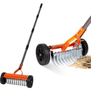 Walensee Dethatching Roller Rake with 76.8'' Adjustable Handle, Lawn Dethatcher Rake with 2mm Stainless Steel Blades,Thatch Remover, Soil Aerator & Loosening Tool for Moss, Leaves, Yard Lawn Care