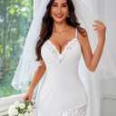 Avidlove Night Gowns for Women Babydoll Lingerie Dress Lace Trim Sleepwear Chemise Nightgowns Side Split Nighty (White, XXL)