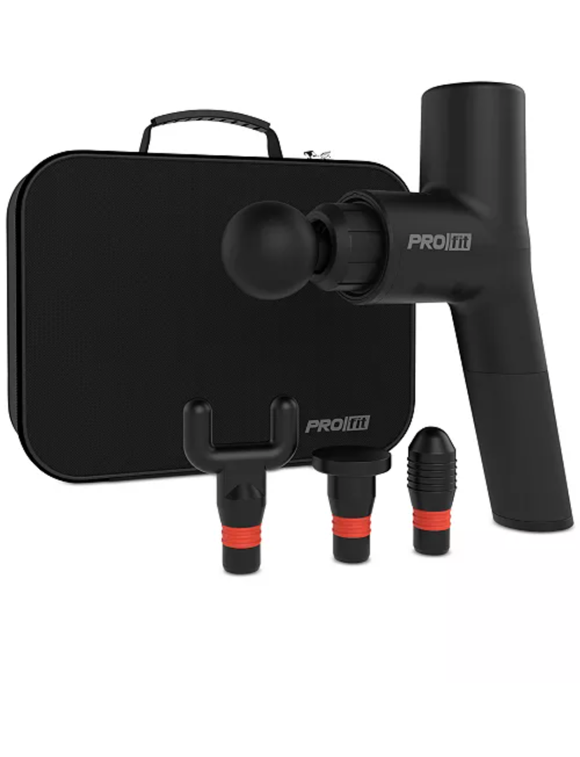 PROfit Percussion Muscle Massage Gun, Rechargeable Deep Tissue Full-Body Massager with Multiple Attachments