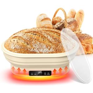 Heating Sourdough Bread Proofing Basket,Digital Display Bread Proofer with 6 Temperature Settings/7 Timing Settings,11 Inch Round Backlight Foldable Proofing Bowl for Silicone Basket,Food Warmer