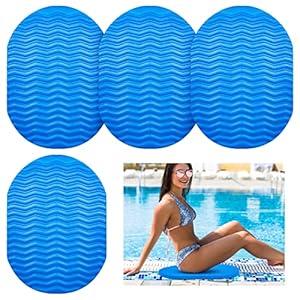 Geelin 4 Pcs Pool Seats for Edge of Pool Soft Oval Foam Poolside Cushion Non Slip Thick Texture Seating Mat 20.5 x 15 Inch for Lounging Swimming Summer Beach Water Park(Blue,4 Pcs)