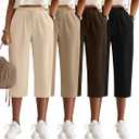 Neer 4 Pack Women's Capri Pants, Drawstring Wide Leg Crop Lounge Sweatpants Summer Yoga Casual Cropped Pants with Pocket, Brown, Beige, Apricot, Black, XXL