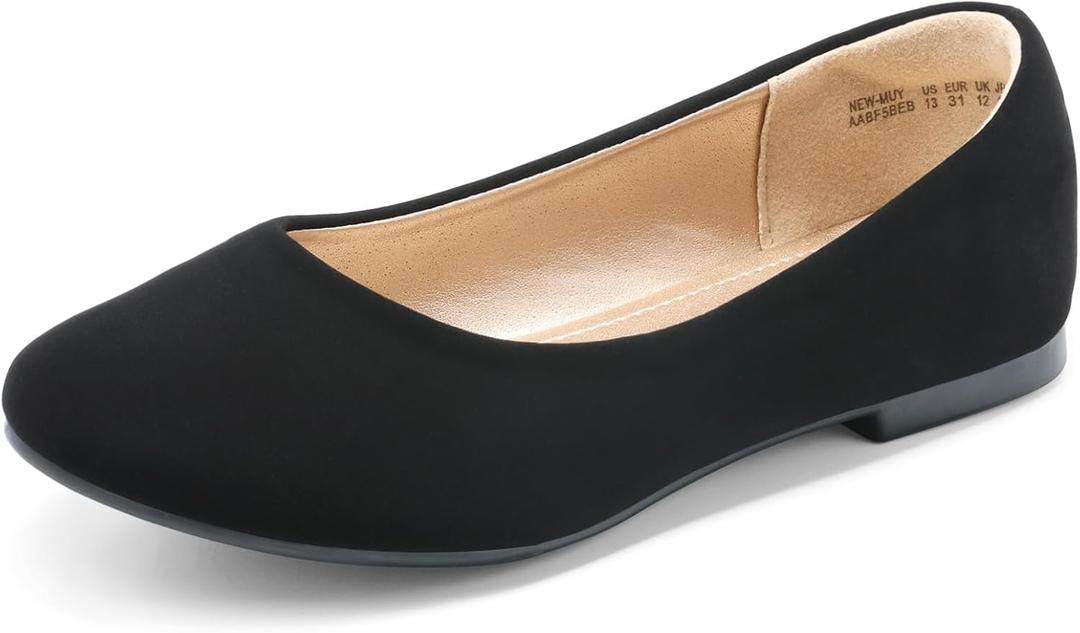 DREAM PAIRS Girls Dress Shoes Slip on Ballerina Flats for Wedding/Party (5 Big Kid, Black/Nubuck)