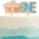MUWEOL The Big One Wooden Cake Topper - Wave Theme First/1st Birthday Party Decoration,Surf Boy Party Decor，Smash Cake Photo Props (wave topper)