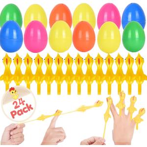24 Pack Prefilled Easter Eggs with Flying Chicken Slingshot Toys,Easter Eggs Filled with Toys Inside,Easter Egg Hunt Stuffers Kit Class Prizes Gift Easter Egg Filleds for Kids Party Favor