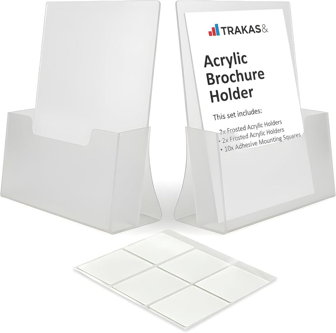TRAKAS& Brochure Holder 8.5 x 11 inch 3mm Thick, 12 Parts Acrylic Sign Holder, Document Holder 10pcs Double Sided Sticky Tape Dots Including, Acrylic Stand, brochure Display Stand.