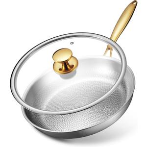 Titanium Pans for Cooking | 12 Inch Pure Tagine Titanium Skillet with Lid | Hammered Chef-Grade Design | PFAS/PFOA/PTFE-Free | Induction & Oven-Safe