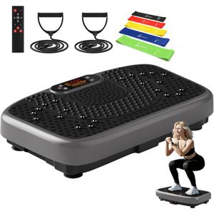 SoftGym Vibration Plate Exercise Machine for Lymphatic Drainage,Power Vibrate Stand Shake Board 450 Lbs Capacity Whole Body Workout Waver with Fitness Resistance Bands Weight Loss Gifts for Women Men