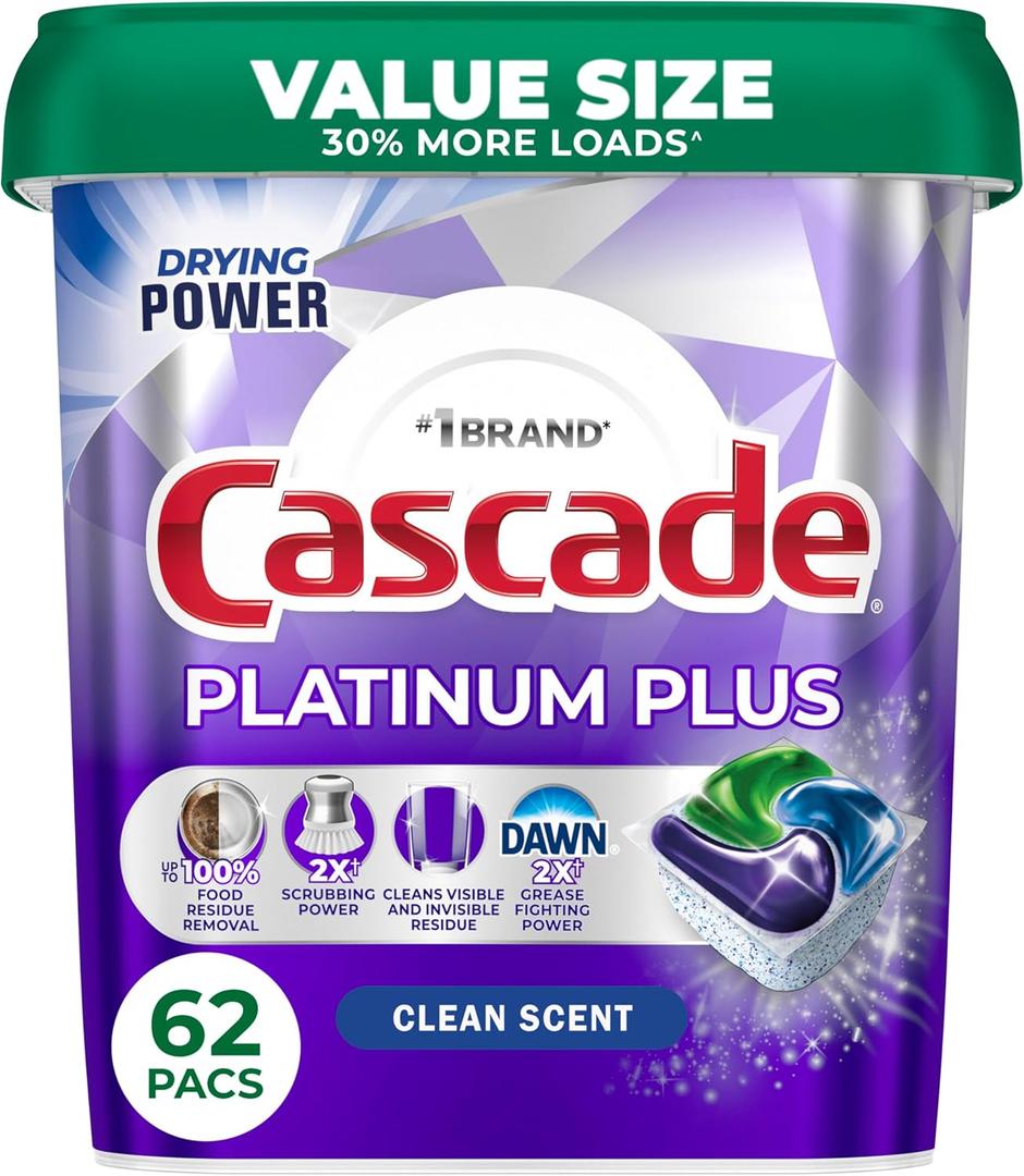 Cascade Platinum Plus Dishwasher Pods, Dish Detergent Soap, Fresh, 62 Count Cascade Platinum Plus Dishwasher Pods, Dish Detergent Soap, Fresh, 62 Count