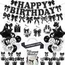 Black Bow Birthday Party Decorations Girl Bow Themed Party Decorations Include Happy Birthday Banner Hanging Swirls Balloons Cake Toppers for Girls Baby Shower Bridal Shower Bachelorette Party Decor