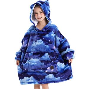 THREE POODLE Wearable Blanket Hoodie for Kids, Oversized Sherpa Sweatshirt Blanket with Giant Hood, Warm Cozy Hooded Blanket, Cute Gifts for Kids Girls Boys (Cloudy Sky), Kids