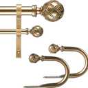 Ycolnaefllr 1 Inch Diameter Double Curtain Rod Set for Windows Drapery Double Window Treatment Curtain Rod Adjustable from 84 to 120 Inch,Resin Finials with Curtain Holdbacks Heavy Duty,Gold