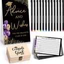 114 Pcs Graduation Party Favors 101 Advice Cards for The Graduate Advice Wishes with Wood Box and 12 Colors Pens Graduation Games Decoration for High School College Celebration Gift(Purple)