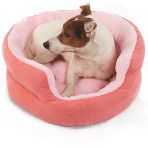 Small Washable Dog Bed with Sides Round Calming Anti Anxiety Pink Princess Puppy Bed 19 Inch