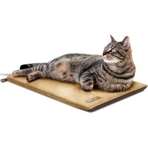 K&H Pet Products Heated Cat Bed Pad for Indoor Cats, Thermo-Kitty Mat Calming Warm Pet Heating Pad for Inside Pets, Machine Washable, Waterproof Heater, Safety Listed - 12.5 X 25in Mocha/Tan