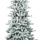  7Ft Snow Flocked Artificial Christmas Tree, Hinged Slim Pine Tree with Pine Cones, 1108 Branch Tips, Sturdy Metal Stand, Xmas Full Fake Tree for Home, Office, Party Indoor Decoration