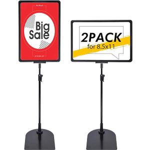 Golemas Adjustable Sign Holder for Display, 8.5 x 11 Size Signage Stand Holder for Counter Table or Floor with Stable Iron Base, for Advertising Menu Notice Display, Not for Outdoor Use (2Pack)