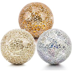 Decoration Mosaic Glass Ball 3.35 Inch Orbs Centerpiece Crack Sphere Balls 3pcs Rose Gold Silver Mix Color Bowls Fillers Home Office Table Christmas Ornament