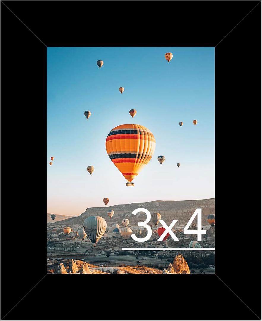 3x4 Picture Frame Black for Tabletop or Wall, 3 x 4 Wall Gallery Poster Photo Frame with Shatter Resistant Plexiglass, Black