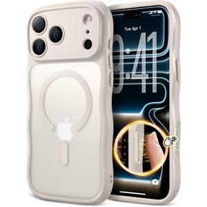 3 x for iPhone 17 Pro Max Case for Women Girls,Compatible with MagSafe,Camera Control,Full Camera Protection, Cute Wave Magnetic Phone Case for iPhone 17 Pro Max,Stone