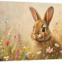 QIXIANG Bunny Canvas Wall Art Rabbit in Flower Field Picture Wall Decor Farm Animals Poster Art Easter Painting Artwork Bedroom Decor Framed(Yellow,16.00" x 24.00")