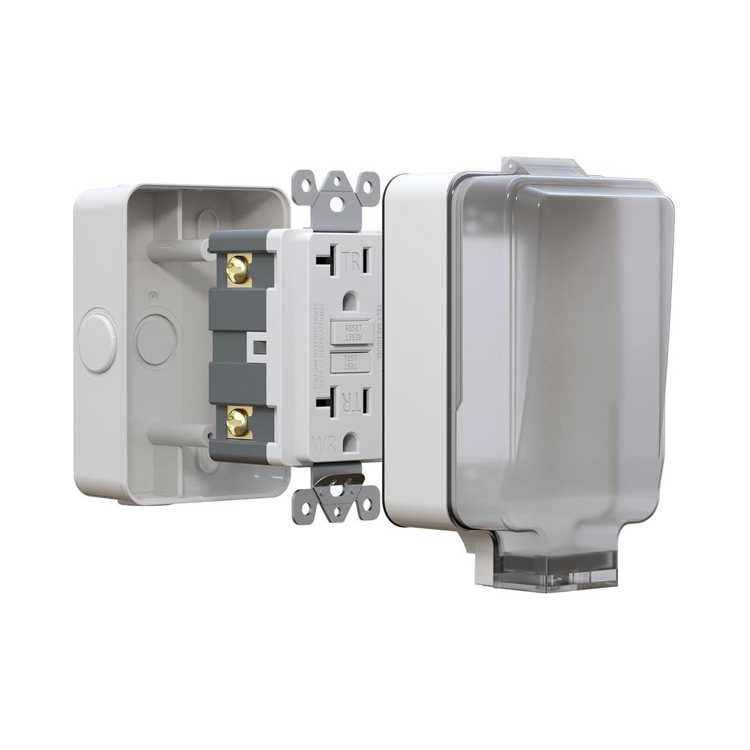BSEED 20 Amp GFCI Outdoor Electrical Outlet Box, IP66 Waterproof & Lockable Enclosure, Outdoor Outlet Box with Weather & Tamper Resistant GFCI Receptacle for Gardens, Yards, UL Listed